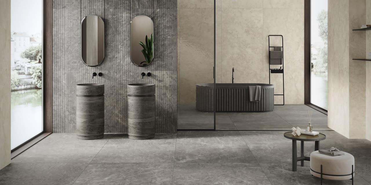 Portraits Rouen 120x120 Matt; Portraits Rouen 60x120 Grip; Portraits Rouen Straight 60x120 Matt; Portraits Erice 120x278 Matt (Slider)