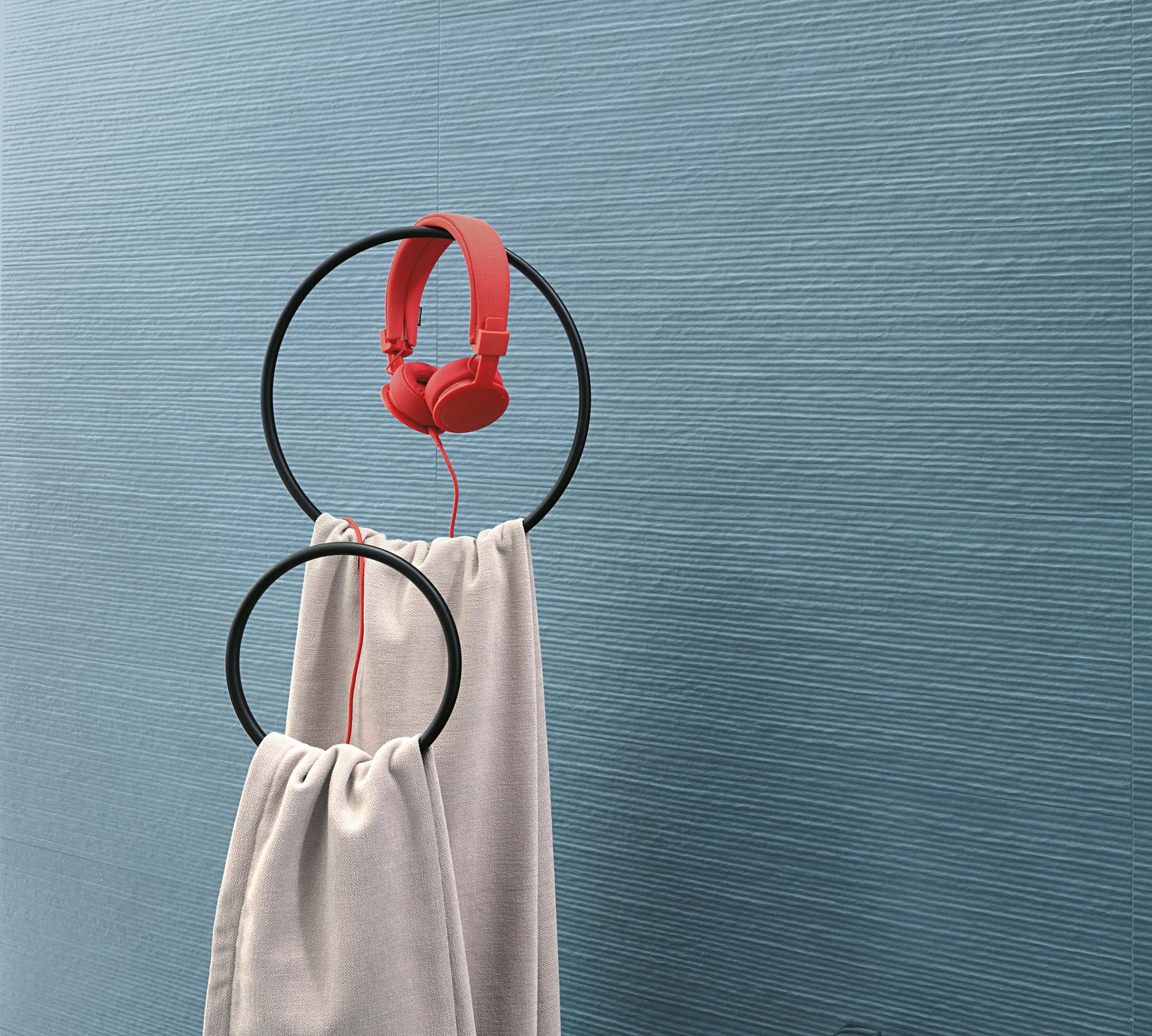 blue colour line bathroom feature tile