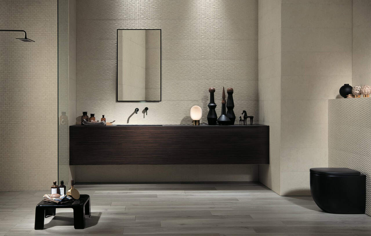 beige 3d textured stone ceramic bathroom feature wall tile