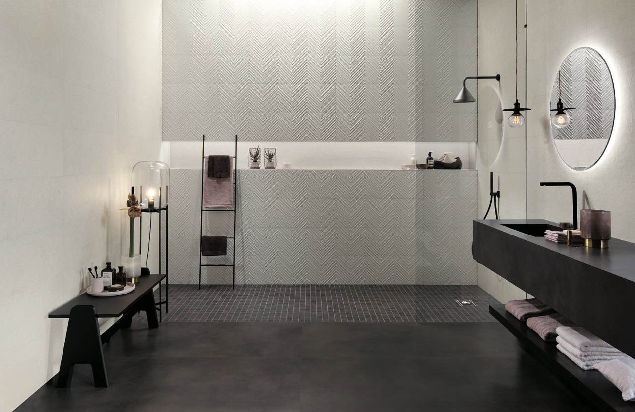 light 3d textured stone ceramic bathroom feature wall tile