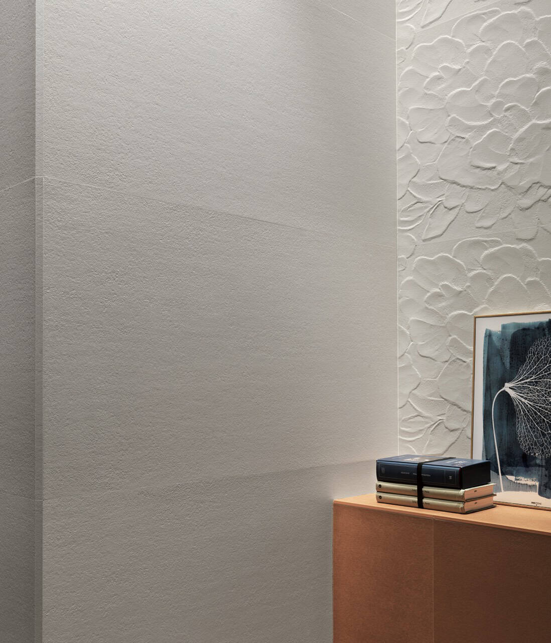 lumina sand art white blossom bathroom 3D feature wall tile