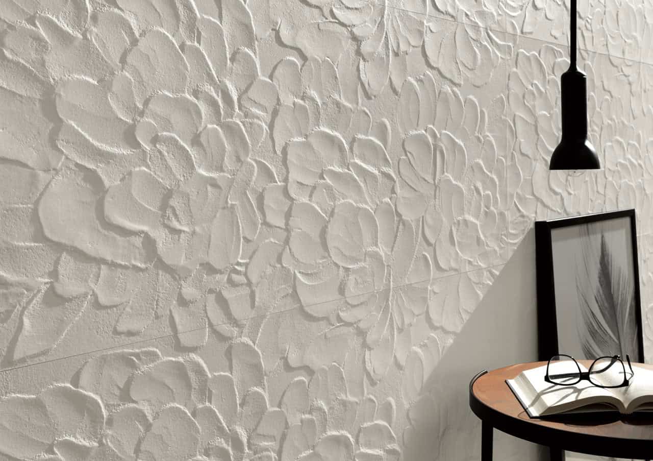 lumina sand art white blossom bedroom 3D feature wall tile