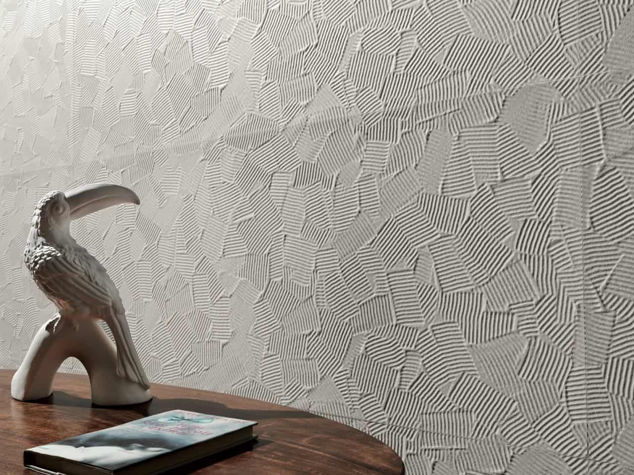 white touch living room 3D feature wall tile