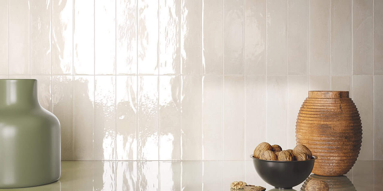 Glim Avorio 6x24 Brillante; Gemme Menta Brillante; Flair Brown Chevron (Slider)