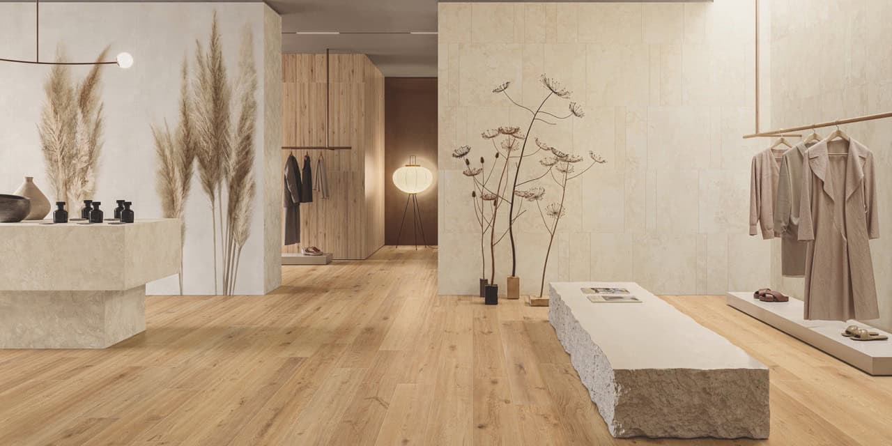 Rever Wheat 20x120 Matt; Rever Wheat Stave 30x120 Matt; Deco Solutions Pampa 120x278 Matt; Portraits Erice 10x60/20x60/40x60/60x60 Matt; Portraits Erice 120x278 Matt (Slider)