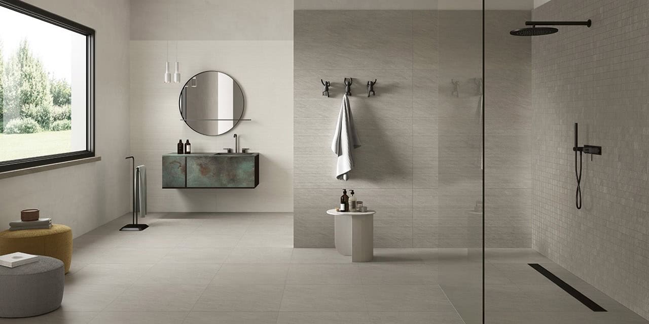 Key_Mood Smoke 60x60 Matt; Key_Mood Smoke 60x120 Grip; Key_Mood Smoke Stripes 60x120 Matt; Key_Mood Smoke Composizione M 30x30 Matt; Key_Mood Cotton Stripes 60x120 Matt; Alchemy Mint (Slider)
